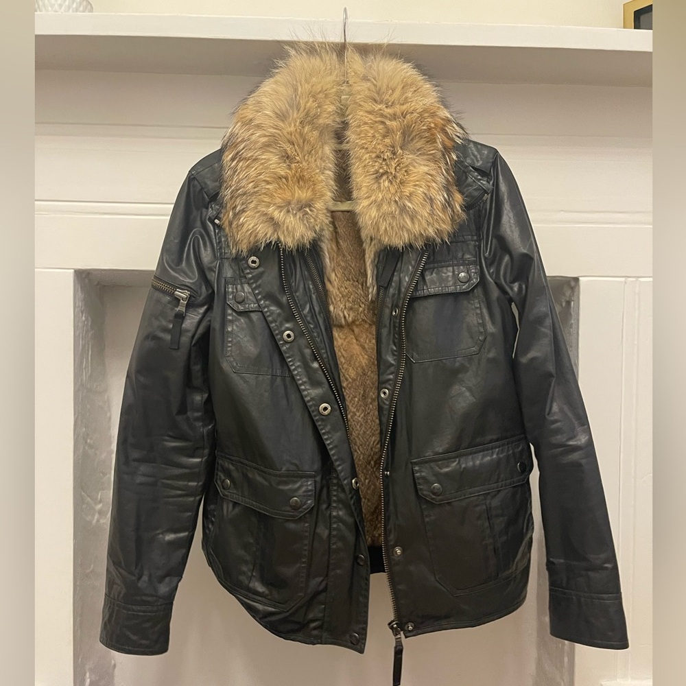 SAM. Genuine Fur Lined Coat, Olive, Medium